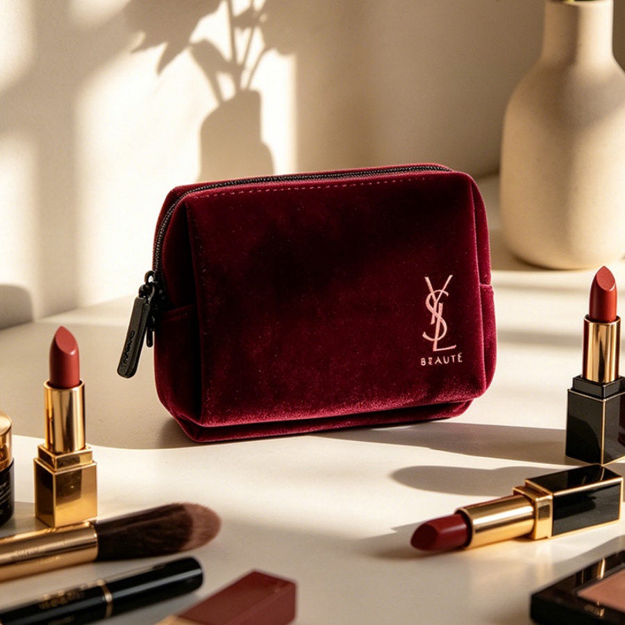 Ysl Beauty Makeup Bag - Сумка YSL, винно-красная, бархатная, миниатюрная, портативная,