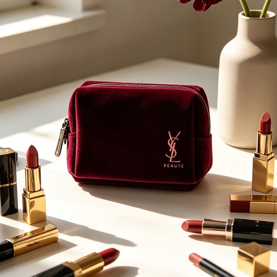 Сумка YSL, винно-красная, барх – обзор и цена Ysl Beauty Makeup Bag