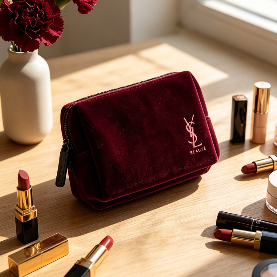 Сумка YSL, винно-красная, барх – обзор и цена Ysl Beauty Makeup Bag