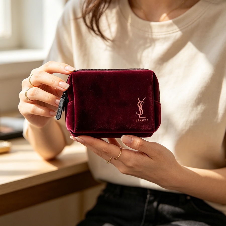 Сумка YSL, винно-красная, барх – обзор и цена Ysl Beauty Makeup Bag